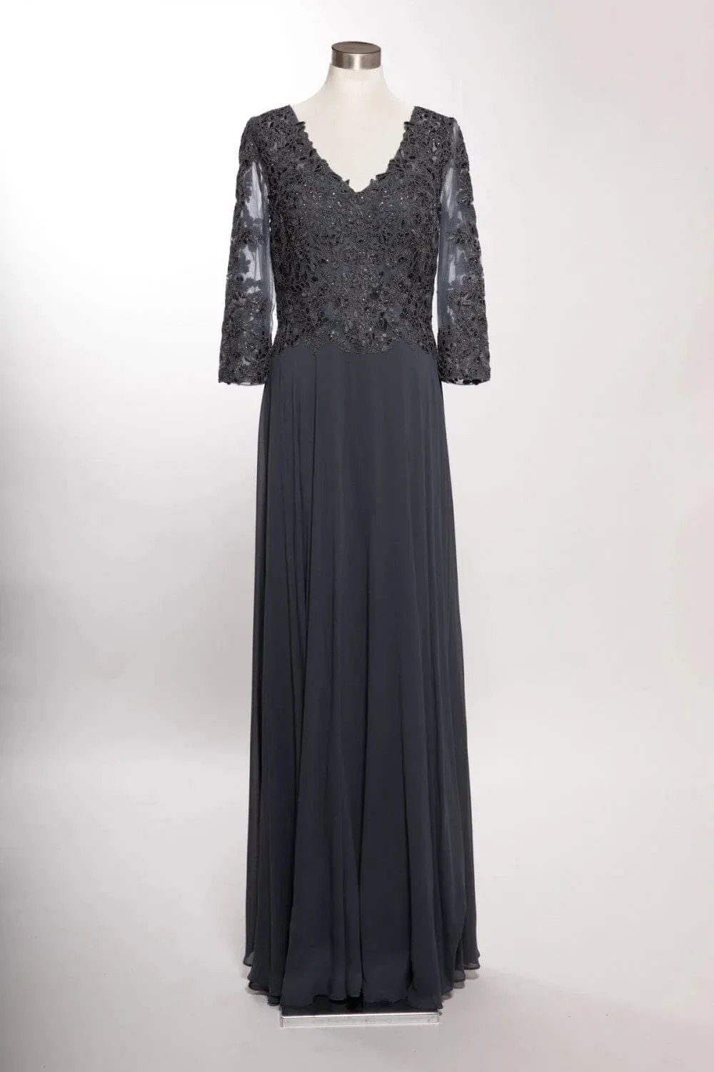 A-line chiffon bead lace decal long 3/4 sleeve dress for mother of the bride dress