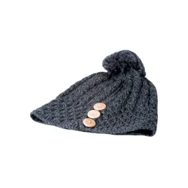 Aran Hat with buttons, Charcoal