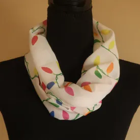 Chiffon Scarf - Christmas Lights on White