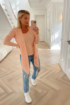 CORAL AND CREAM STRIPED KNIT JUMPER