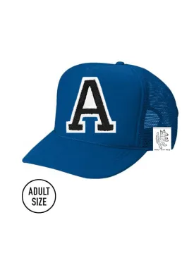 Custom Initial Letter (A-Z) Adult Trucker Hat (Blue)