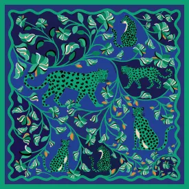 Double Sided Silk Scarf Of Leopards In The Verdant Wild - Large