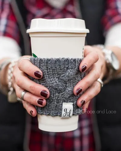 Grace and Lace Cabled Cup Cozy