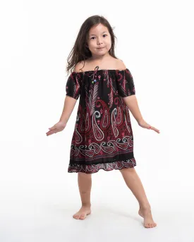 Kids Paisley Feathers Dress in Black