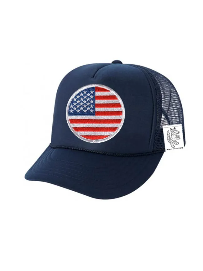 Childrens Navy Trucker Hat with Interchangeable Velcro Patch