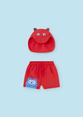 Mayoral 1649 010 - Red Swim Short & Hat Set