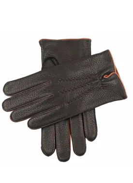 Men's Three-Point Cashmere-Lined Deerskin Leather Gloves