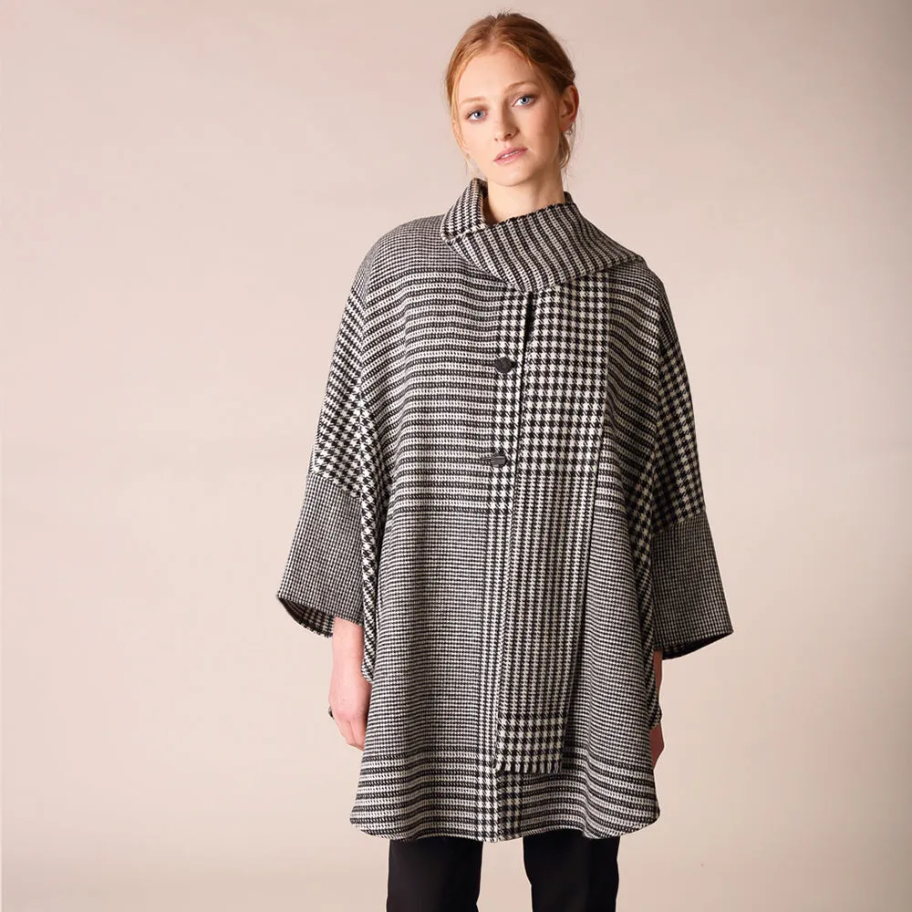 Roisin Cape, Heavy Black & White Houndstooth